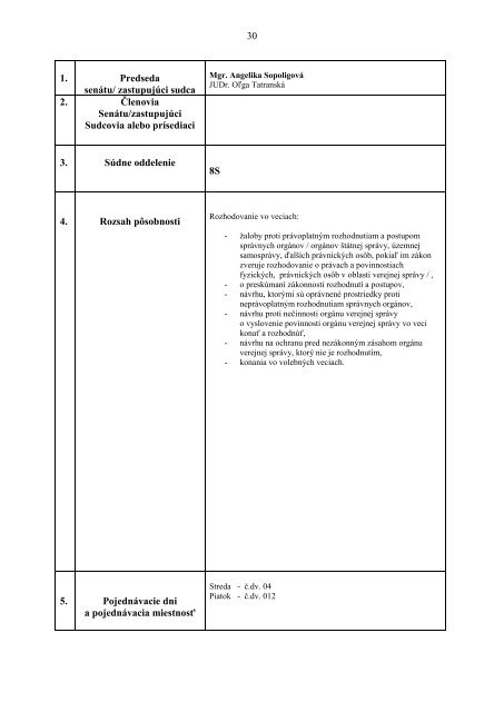 Rozvrh práce - Ministerstvo spravodlivosti SR