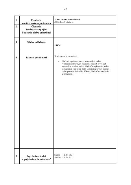 Rozvrh práce - Ministerstvo spravodlivosti SR