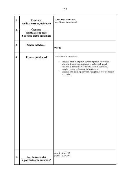 Rozvrh práce - Ministerstvo spravodlivosti SR