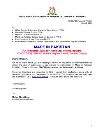 MADE IN PAKISTAN - The Federation of Pakistan Chambers of ...