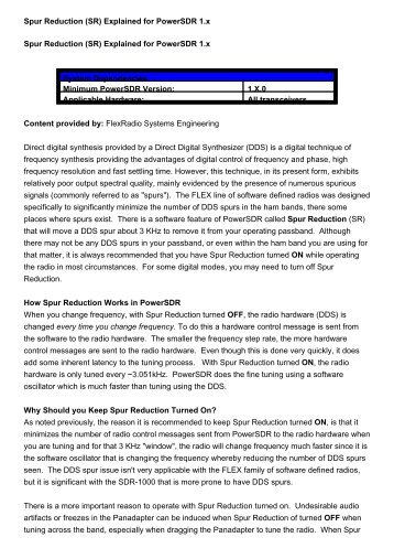 Spur Reduction (SR) Explained for PowerSDR 1.x Spur Reduction