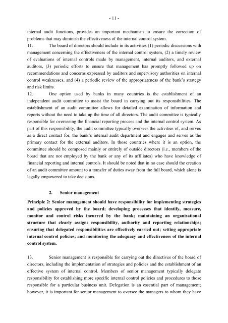 Framework for Internal Control Systems in Banking Organisations