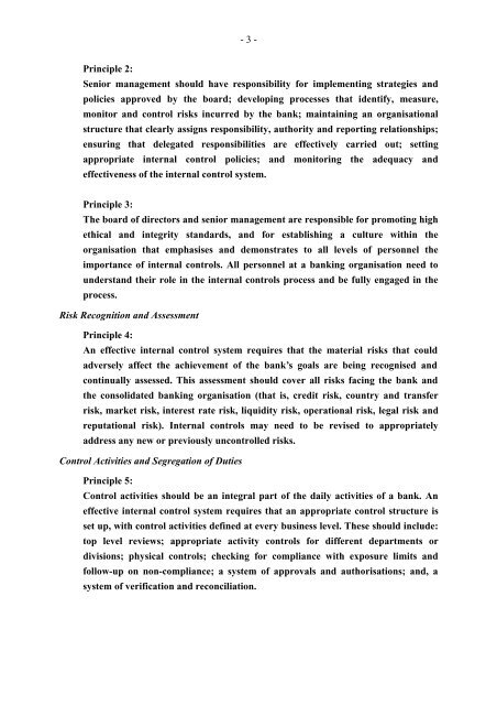 Framework for Internal Control Systems in Banking Organisations