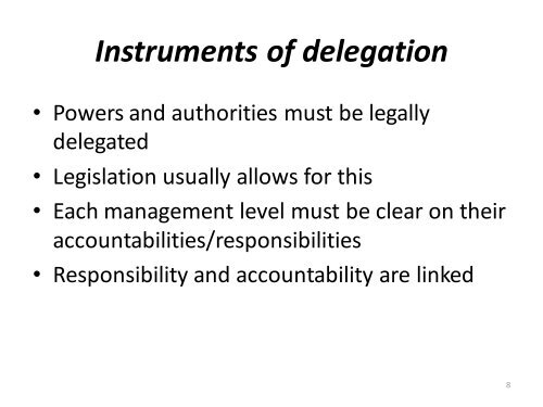 Management accountability and delegation of authority - METAC