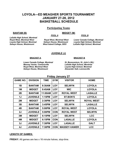 Ed Meagher Basketball Tourn. Jan 27-28 - Selwyn House School