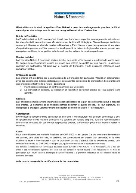 Aide-mÃ©moire pour les graviÃ¨res - Nature & Economie