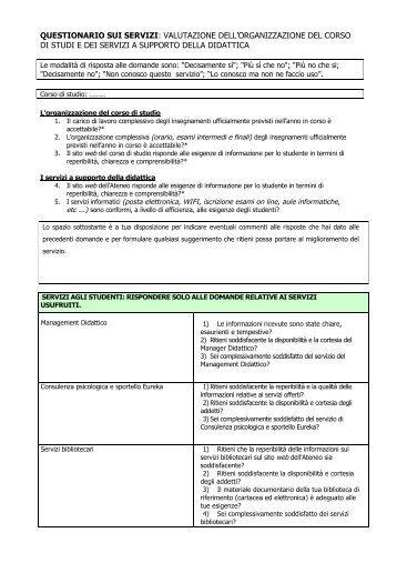 Questionario sui servizi - Nucleo di Valutazione