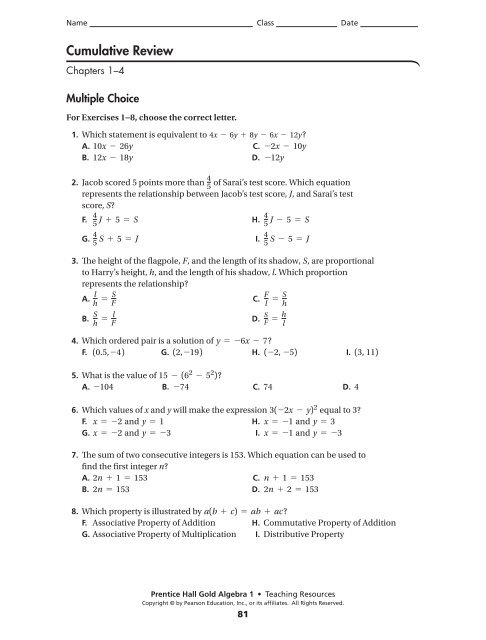 unit 1-4 cumulative review - MathChamber