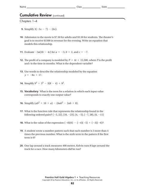 unit 1-4 cumulative review - MathChamber