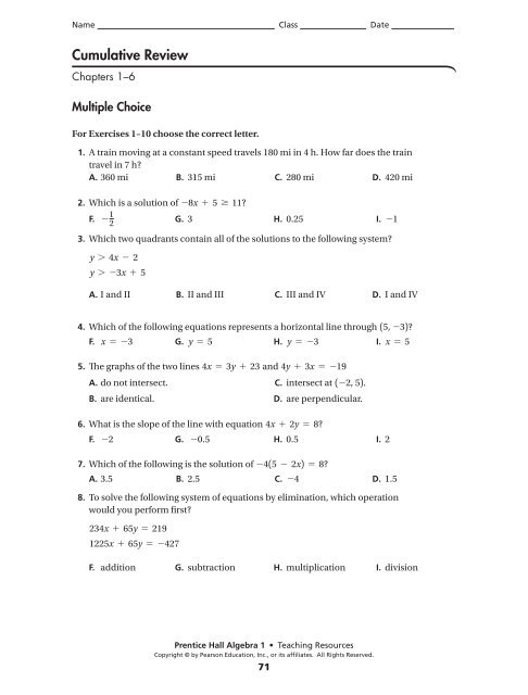 cumulative review 1-6 - MathChamber