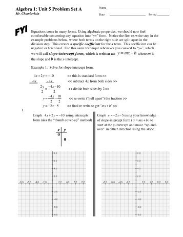 = Algebra 1: Unit 5 Problem Set A - MathChamber