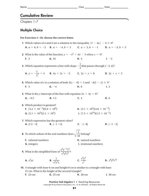 cumulative review 1-7 - MathChamber