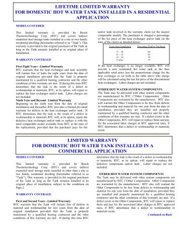 lifetime limited warranty for domestic hot water tank - Buderus