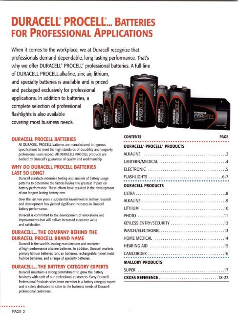 Duracell - Professional Battery Products - Full Line Catalog