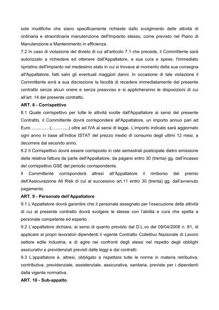CONTRATTO MANUTENZIONE DEF - Comune di Montecchio Emilia