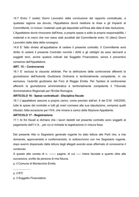 CONTRATTO MANUTENZIONE DEF - Comune di Montecchio Emilia