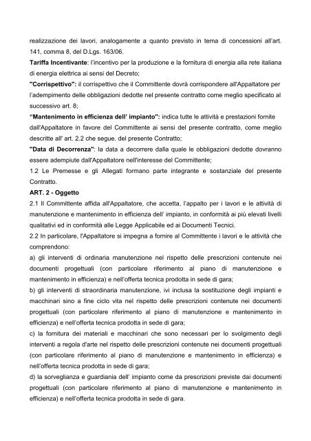 CONTRATTO MANUTENZIONE DEF - Comune di Montecchio Emilia