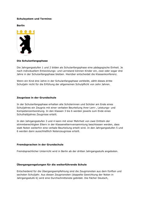 Schulsystem und Termine: Berlin Die Schulanfangsphase Die ...