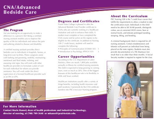 CNA/Advanced Bedside Care - Prairie State College