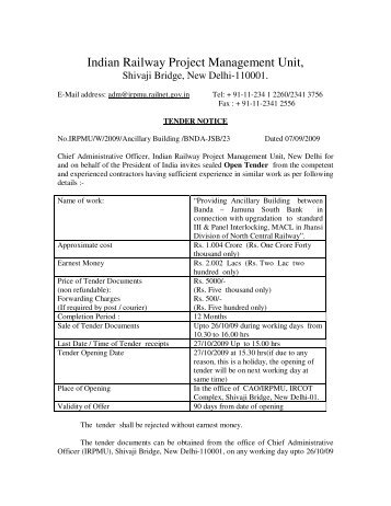 Indian Railway Project Management Unit, - irpmu.railnet.gov.in