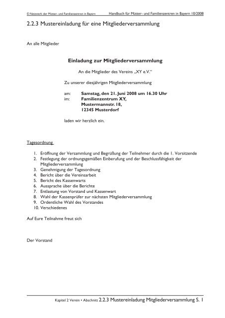 2.2.3 Mustereinladung fÃ¼r eine Mitgliederversammlung