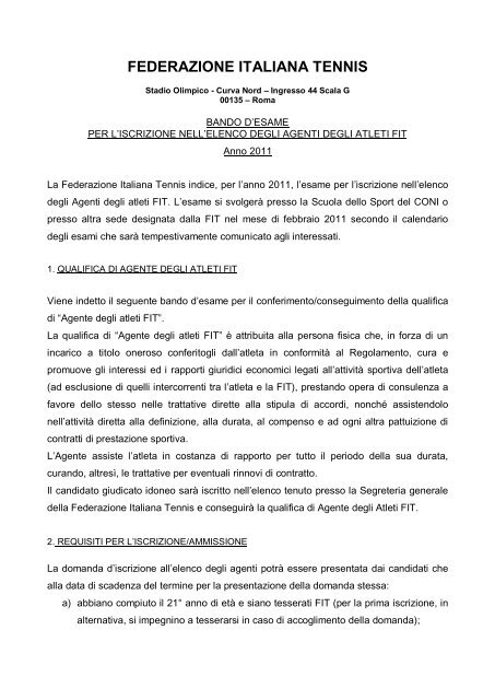 bando agenti fit - Federazione Italiana Tennis