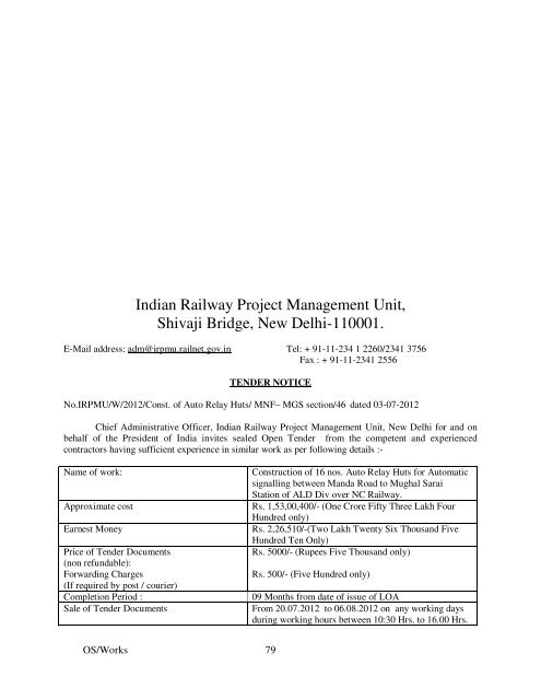 Tender Document - irpmu.railnet.gov.in