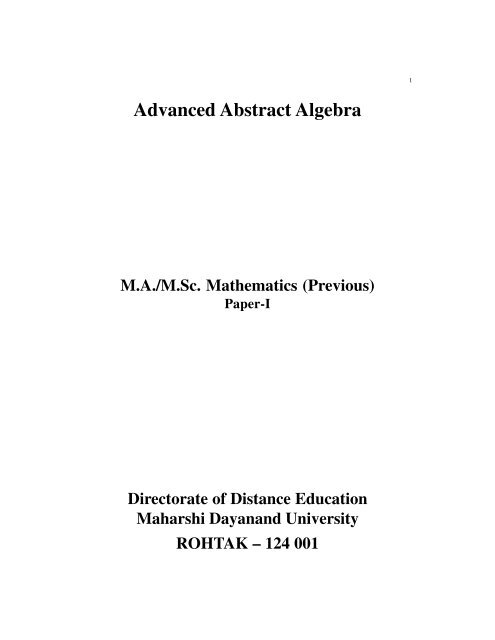 Advanced Abstract Algebra - Maharshi Dayanand University, Rohtak