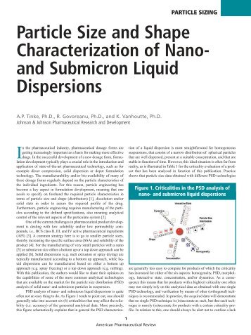 Particle Size and Shape Characterization of Nano and Submicron ...