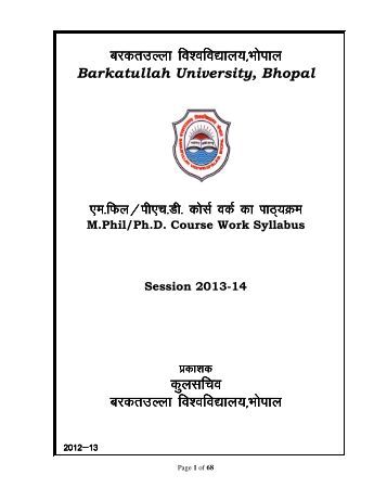Bu bhopal phd course work syllabus