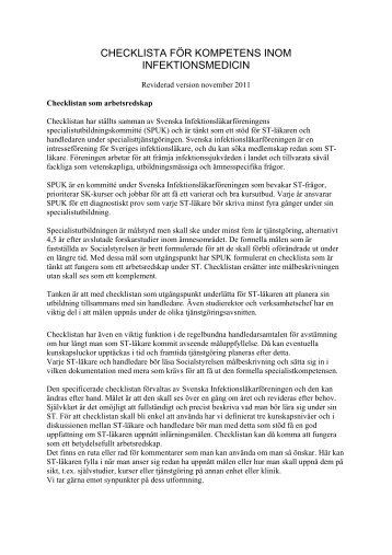 checklista fÃ¶r kompetens inom infektionsmedicin - Infektion.net