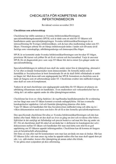checklista fÃ¶r kompetens inom infektionsmedicin - Infektion.net