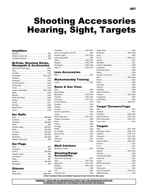 Shooting Accessories Hearing, Sight, Targets - Ellett Brothers