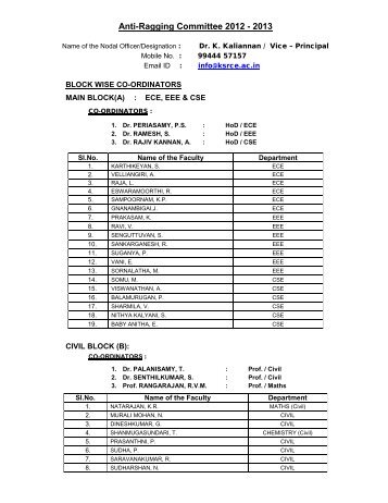 Anti-Ragging Committee 2012 - 2013