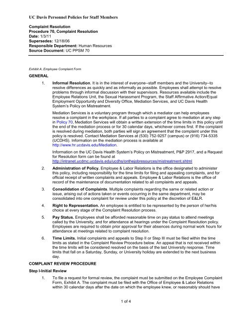 Uc Davis Holiday Calendar 2022 Ucd Procedure 70, Complaint Resolution - Uc Davis Administrative ...