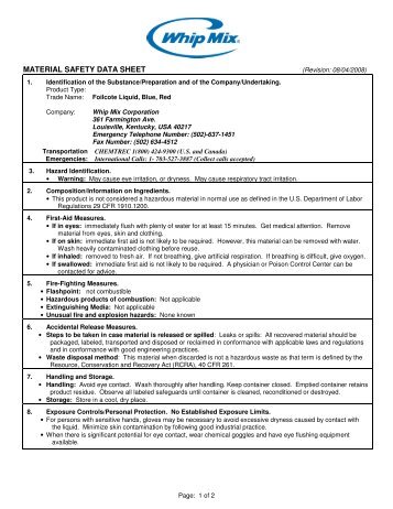MATERIAL SAFETY DATA SHEET - Whip Mix