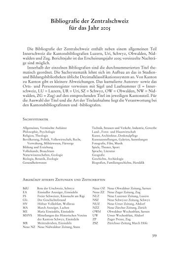 Bibliografie Zentralschweiz 2005 - Historischer Verein Zentralschweiz