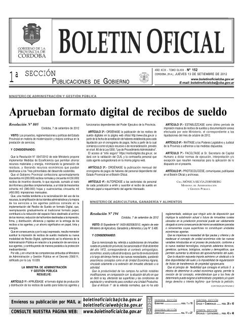 BoletÃ­n Oficial de CÃ³rdoba - 13 de Setiembre 2012