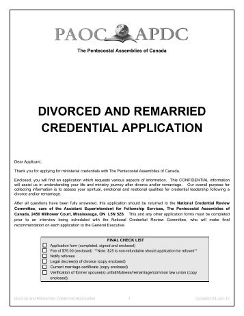 divorced and remarried credential application - The Pentecostal ...