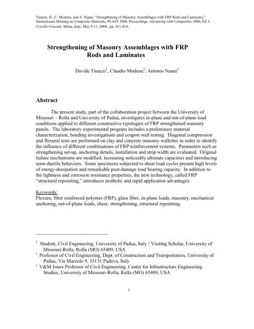 Strengthening of Masonry Panels with FRP Rods and Laminates