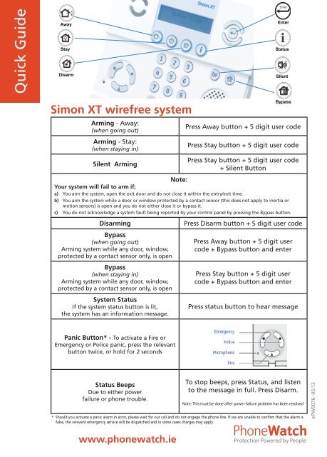 Simon XT Alarm System - Quick Guide