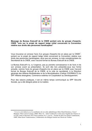 1 Message du Bureau Exécutif de la CNDE portant avis du groupe d ...