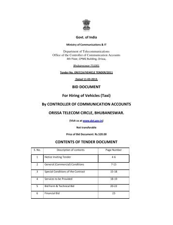 Tender For Hiring of Vehicles (Taxi) - CCA Orissa