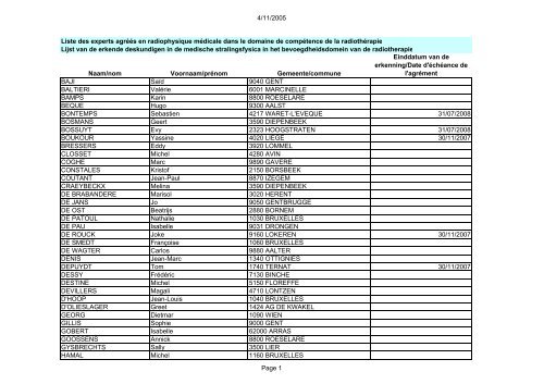 4/11/2005 Liste des experts agrÃ©Ã©s en radiophysique mÃ©dicale ...