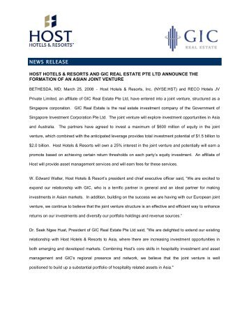 News Release - Host Hotels & Resorts, Inc