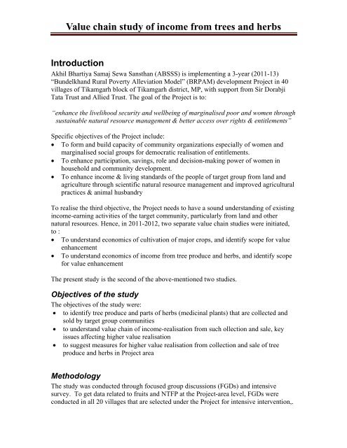 Value chain study of income from trees and herbs - ABSSS