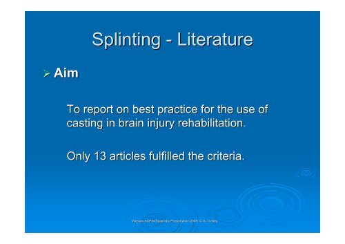 Splinting in neurology - Tuckey - acpin