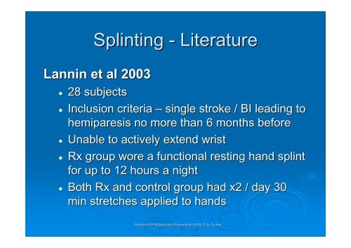 Splinting in neurology - Tuckey - acpin