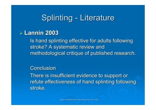 Splinting in neurology - Tuckey - acpin