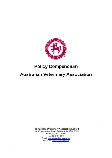 of companion animals - Australian Veterinary Association